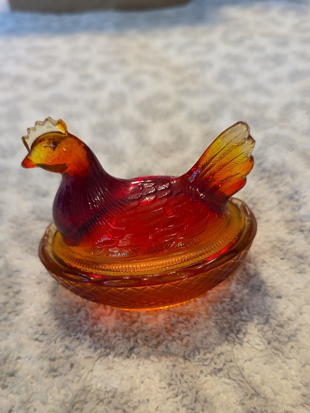 Vintage L.E. Smith Amberina "Hen on Nest" Mini Covered Dish 🐓✨